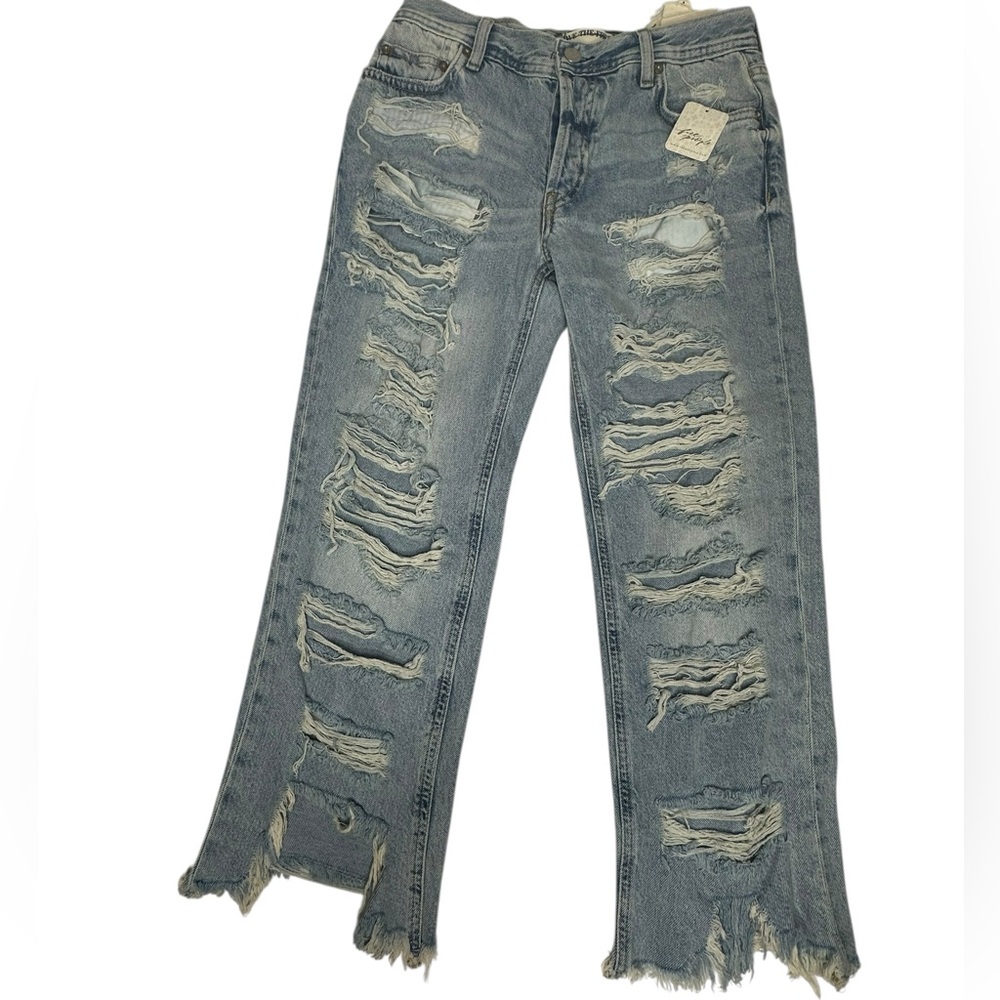 NWT Free People We The Free Maggie Mid rise Destroyed Straight Leg Jeans 25S - Picture 2 of 10